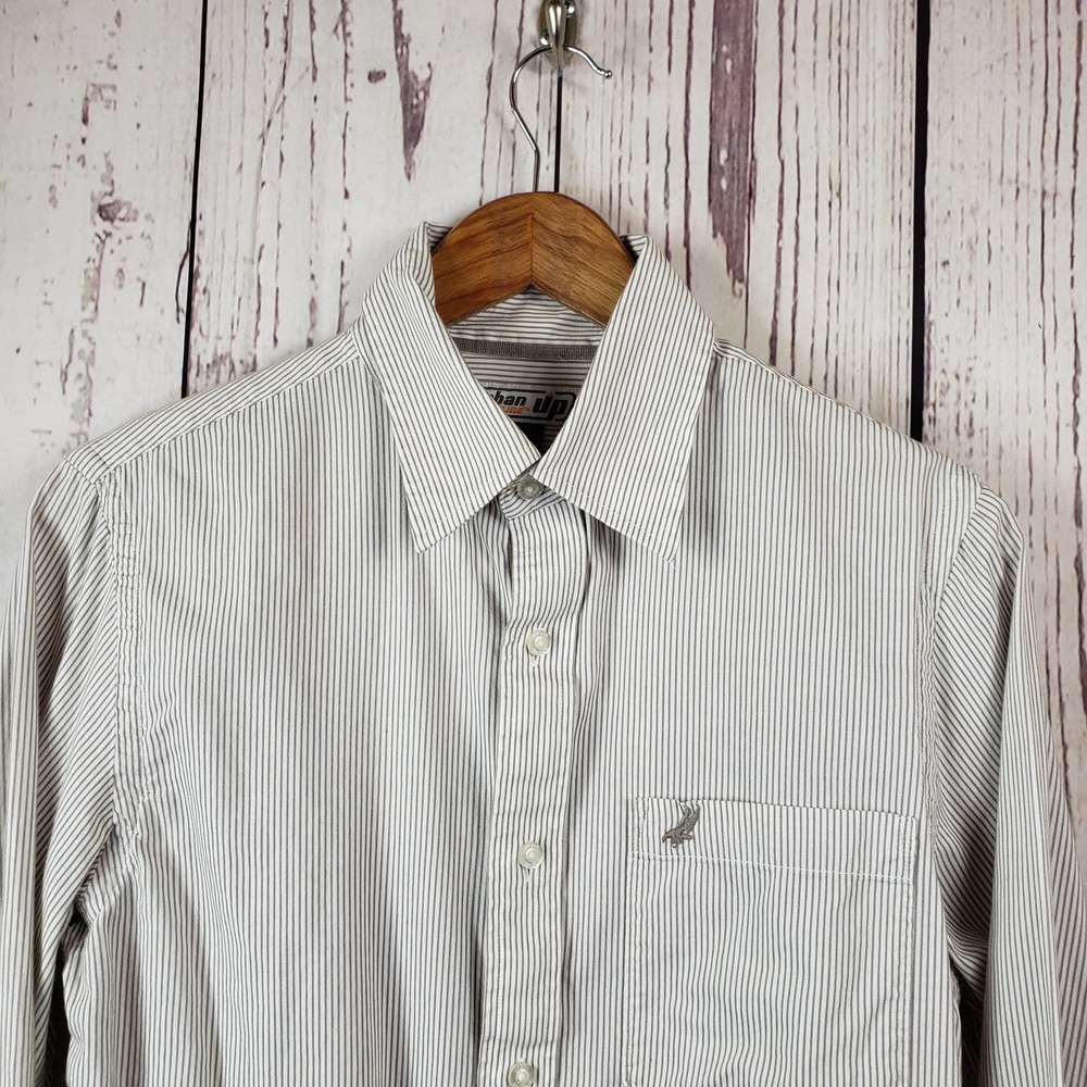 Urban Up Pipeline Button Down Shirt Mens Size Small Striped Long Sleeve Gray